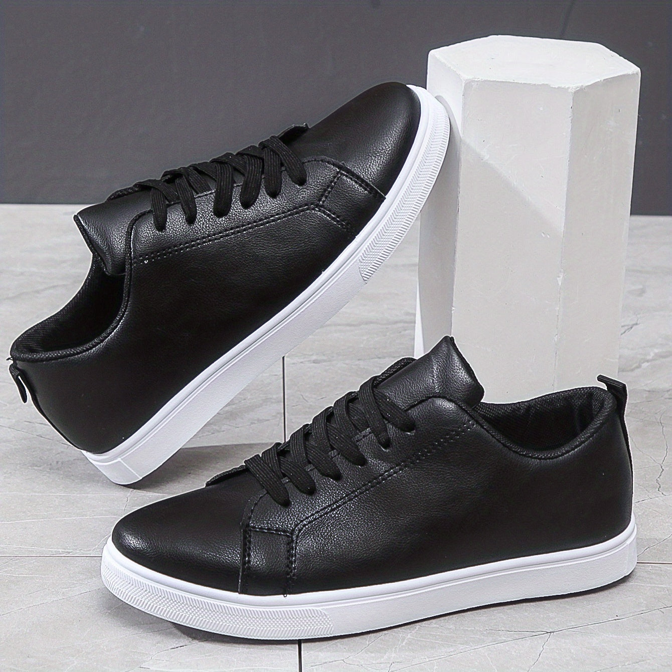 Men's PU Leather Lace-up Skate Sneakers, Breathable