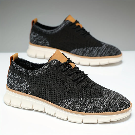 Men's Woven Knit Breathable Sneakers, Casual Lace Up